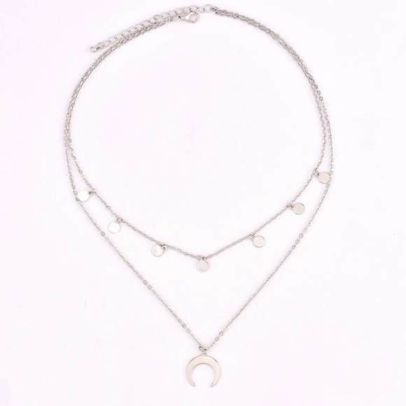 Silver Boho Moon Double Chain Necklace - Picture 3 of 3